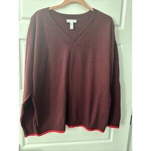 Sports Savvy Drop V-Neck Tipped Sweater Dark Wine Size Large